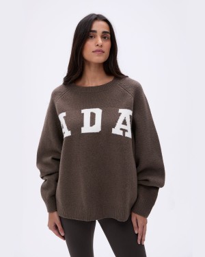 Adanola ADA Oversized Knit Sweatshirt Marron Foncé Blanche | 471263-FMX