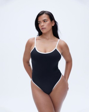 Adanola Scoop High Leg Swimsuit Noir Blanche | 063247-LWU
