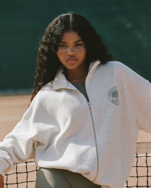 Adanola Vacation Oversized Funnel Full Zip Sweatshirt Grise Clair | 245706-CVQ
