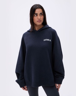 Adanola Varsity Oversized Knit Hoodie Bleu Foncé Blanche | 514872-KFO