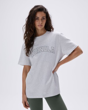 Adanola Varsity Stitch Oversized Short Sleeve T-shirt Grise Clair Noir | 836179-ALK