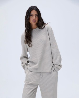 Adanola Waffle Long Sleeve T-shirt Grise | 502978-TUD